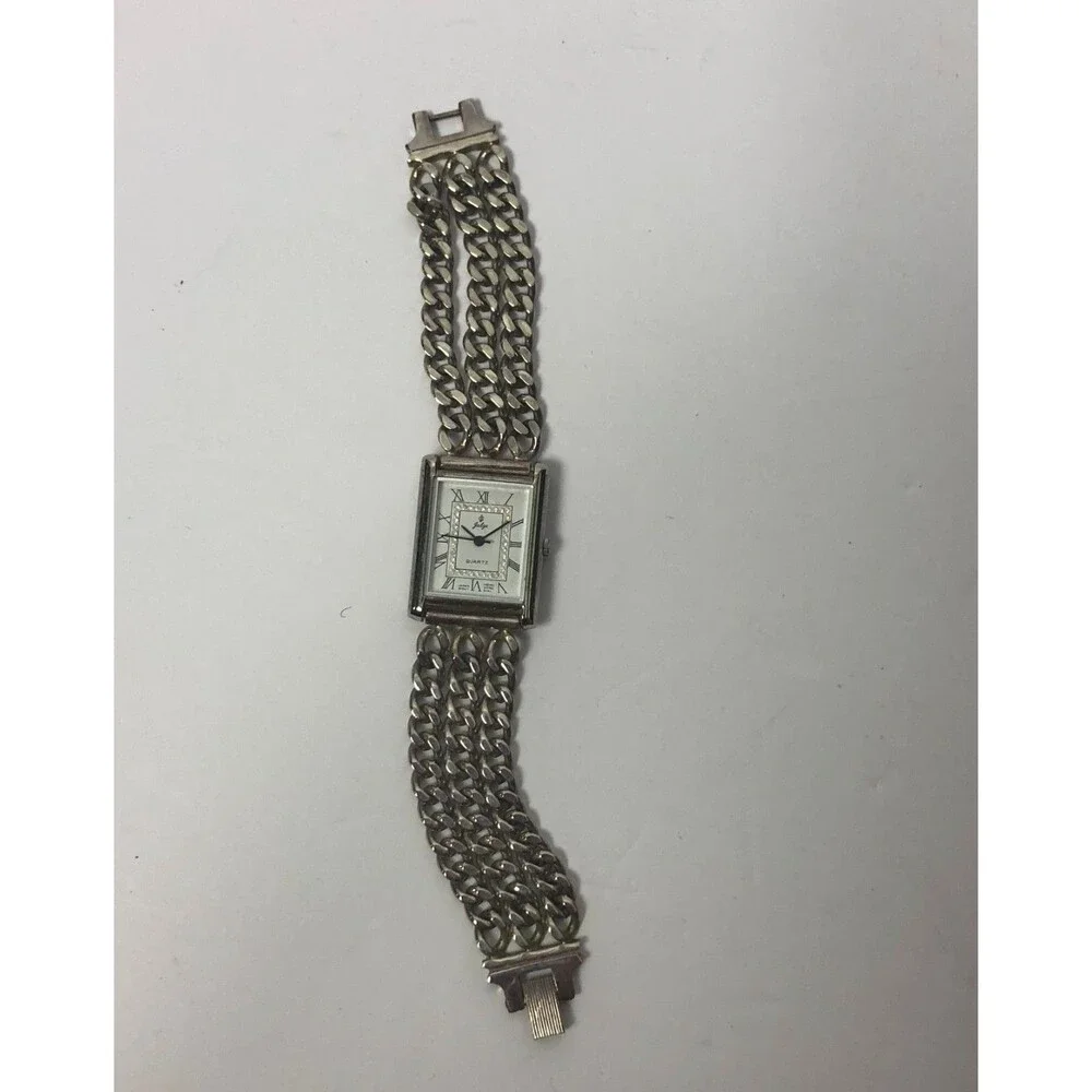 Jalga Women's Rectangular Wristwatch Chain Link Bracelet Silvertone